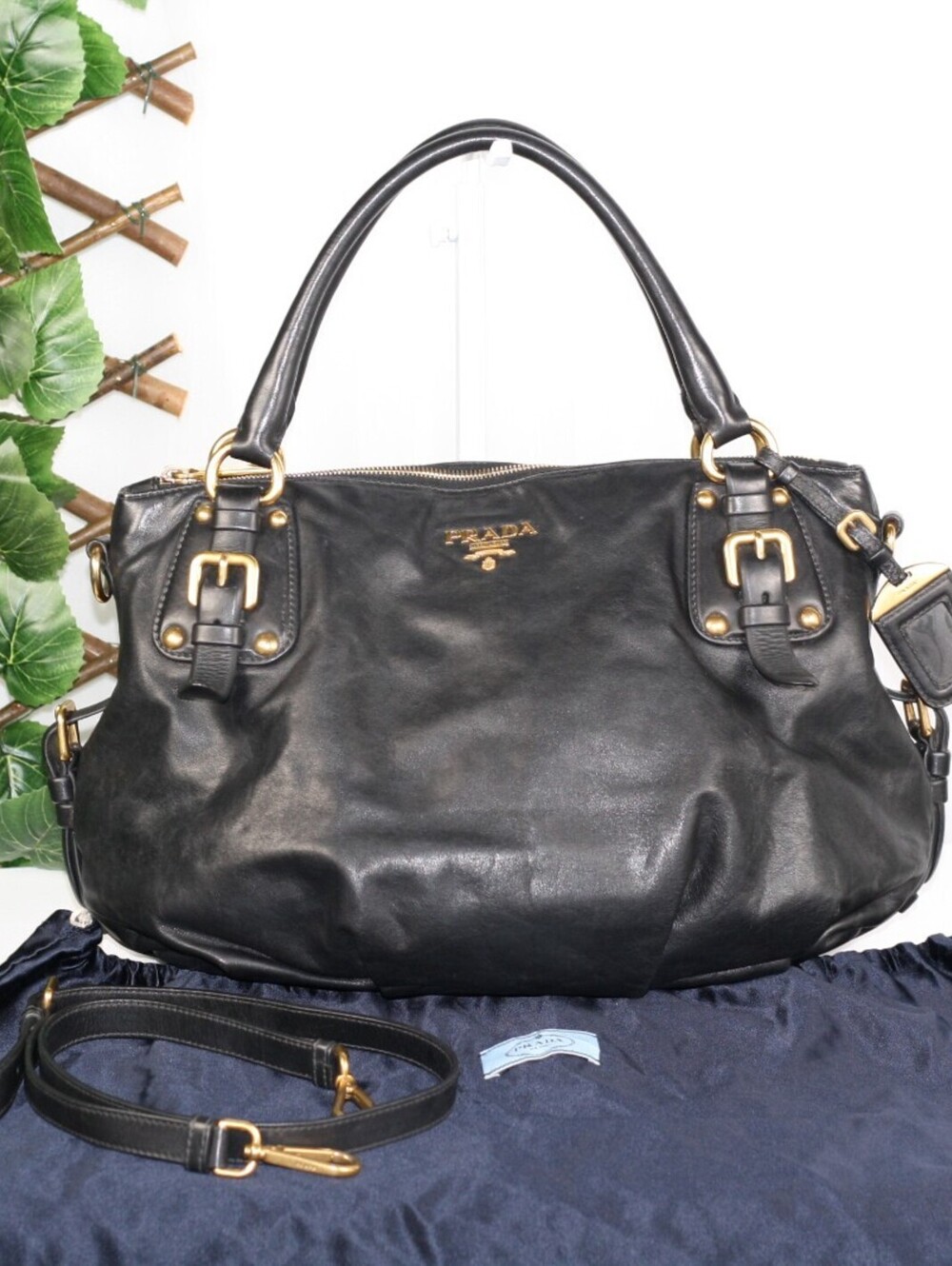Prada BR4281 Nero Soft Calf Leather Convertible Buckle Satchel